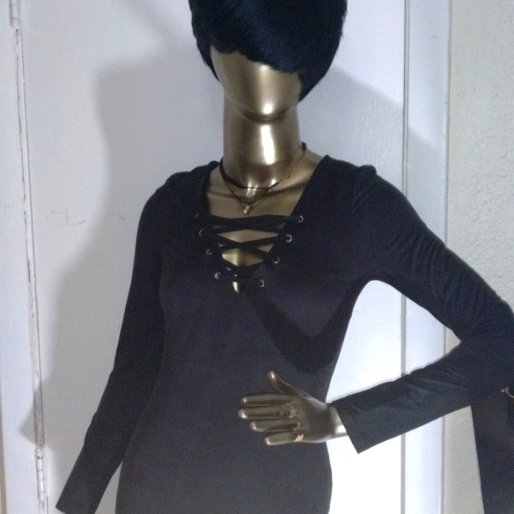 Black GUESS Dress long sleeve criss cross bosom